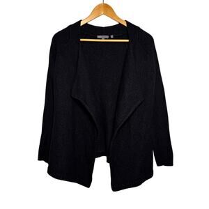Vince Wool Blend Open Front Cardigan Black Draped Minimalist Size Large